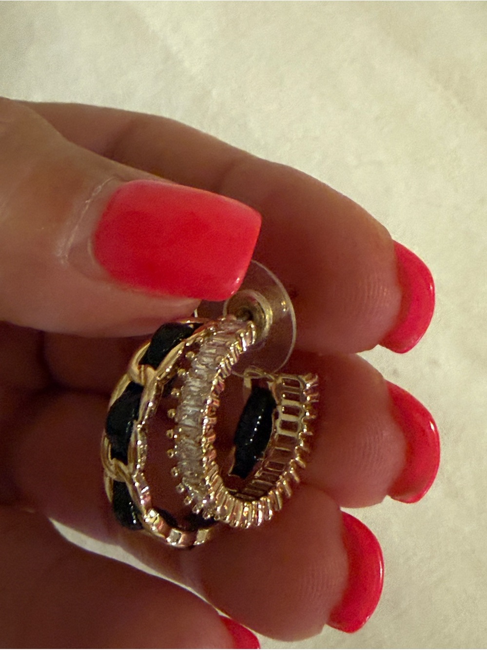 Parkβ Lane double Gold Hoop Earrings with Black Enamel and Crystal Accents